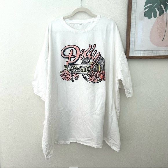 Dolly Parton Graphic Tee Shirt Top Floral Country White Short Sleeve Size 7XL - Picture 1 of 9